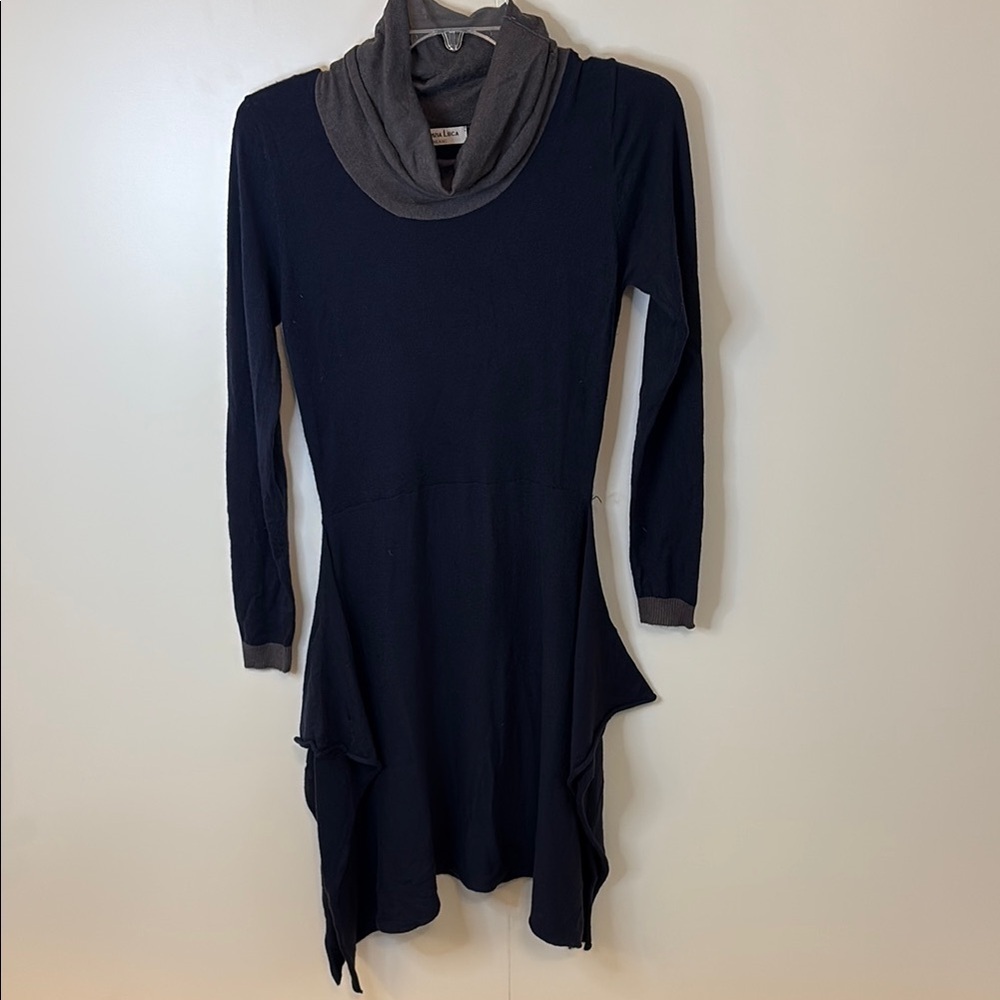 Patrizia Luca Navy and Gray Long Sleeve Dress Italian Design | S